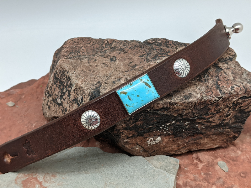 7 Turquoise Conchos on Leather Bracelet w/Buckle - The Perfect Bit