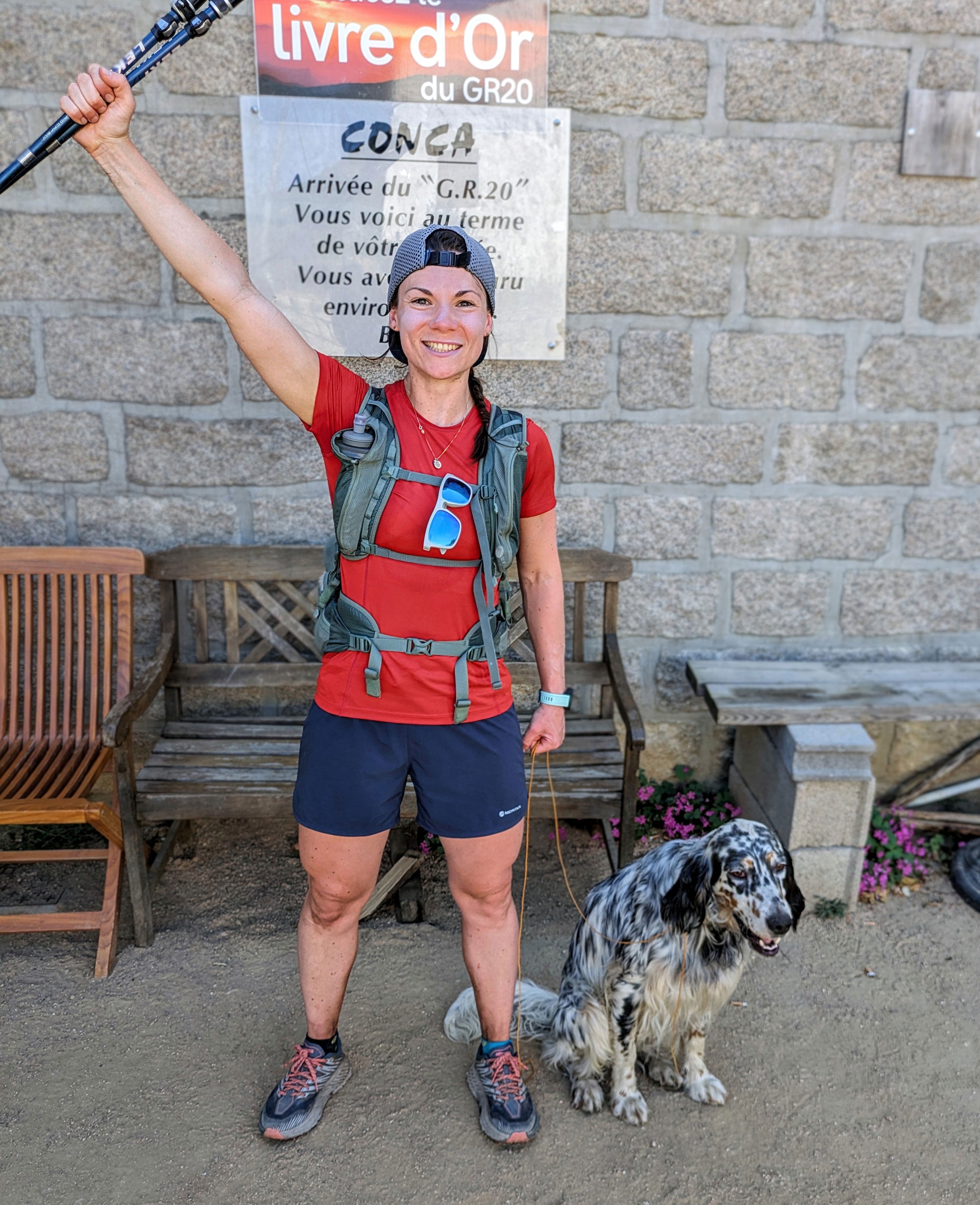 Katy Parrott and the dog she rescued from the sun in the mountains