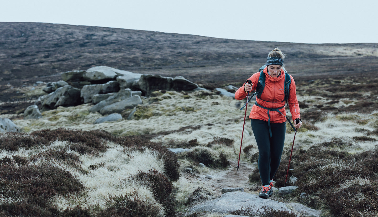 Womens waterproof jacket in the Peak District