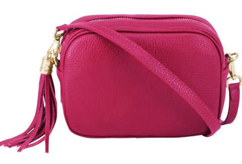 Hot Pink Italian leather camera style crossbody bag with wide