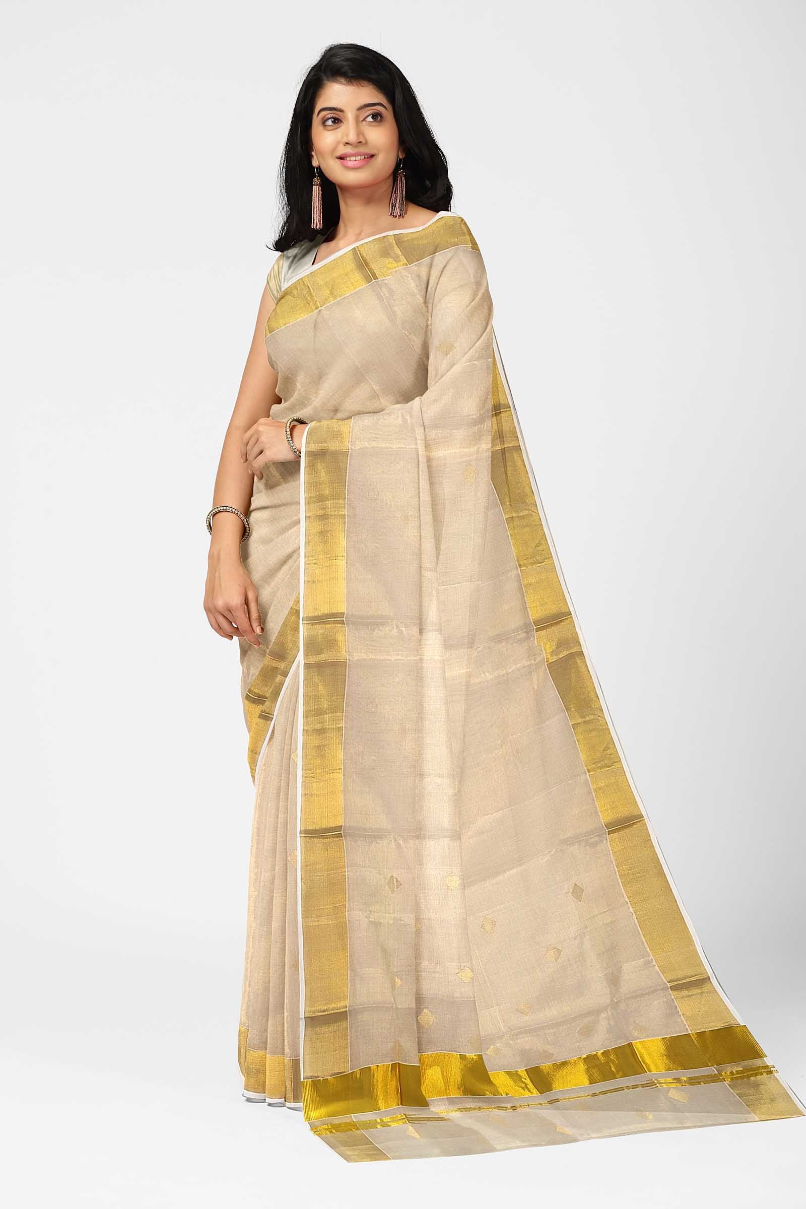 Buy Alankrutha Women's Kuthampully Kerala Kasavu Saree Tissue Cotton Mural  Painted with Running Blouse - Lord Krishna Online at Best Prices in India -  JioMart.