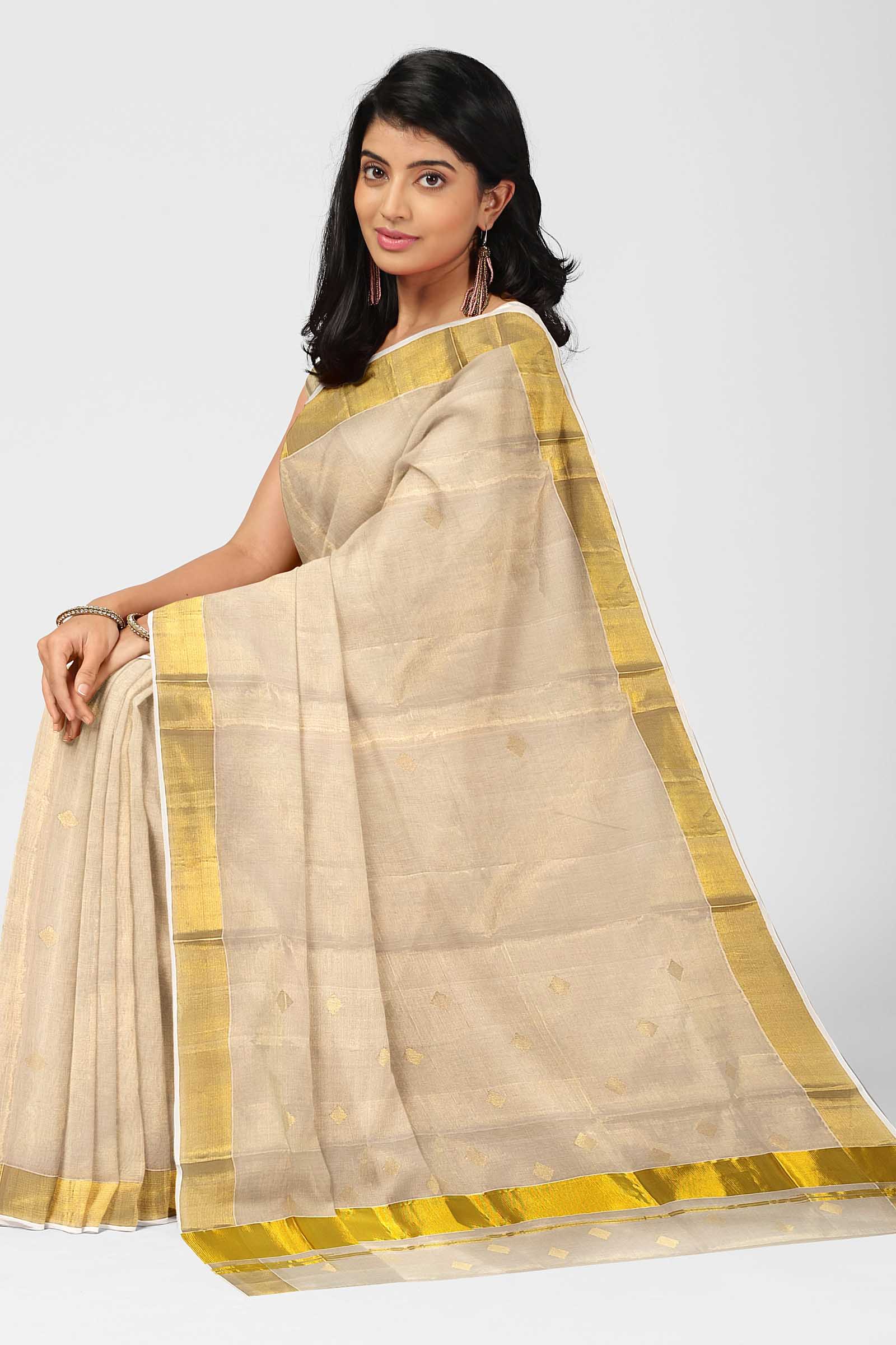 Sarees | Off White Polycotton Saree | Freeup