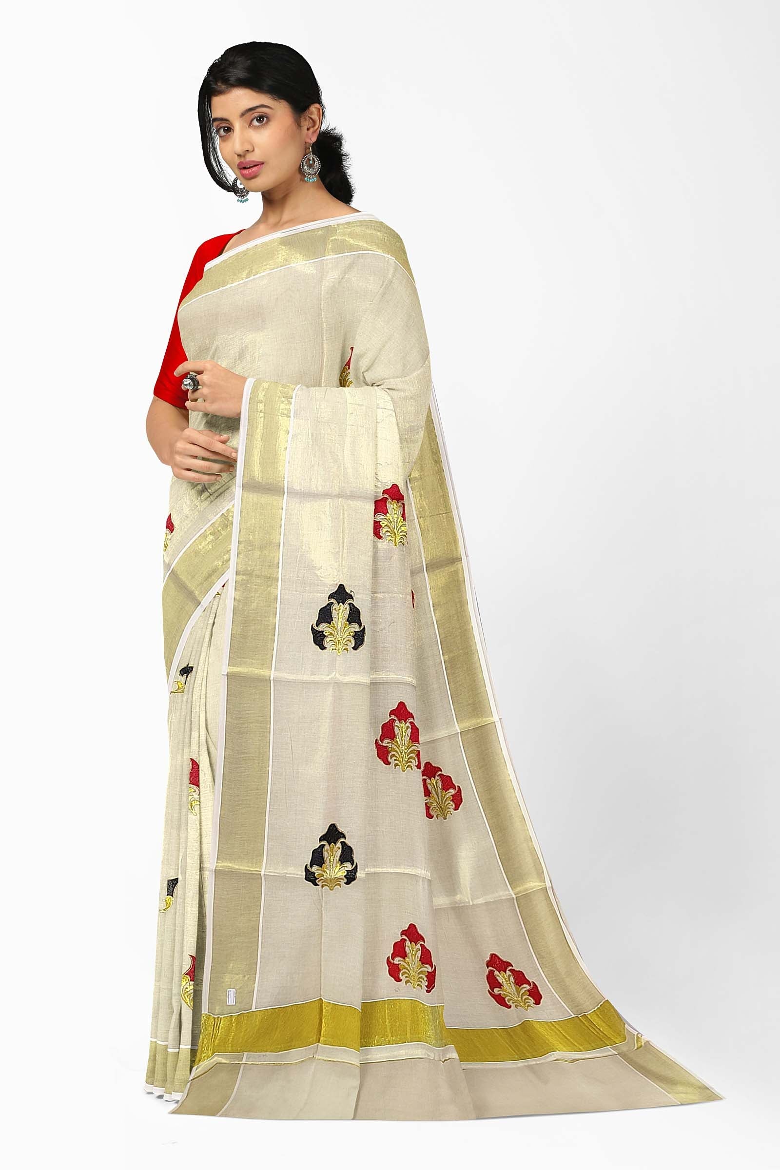 Kerala Golden Tissue Saree Silver Border(3 inch) – Keraloom