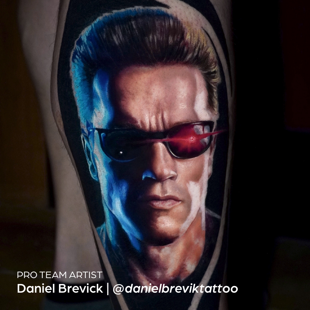 Tattoo of Arnold Schwarzenegger by Daniel Brevik