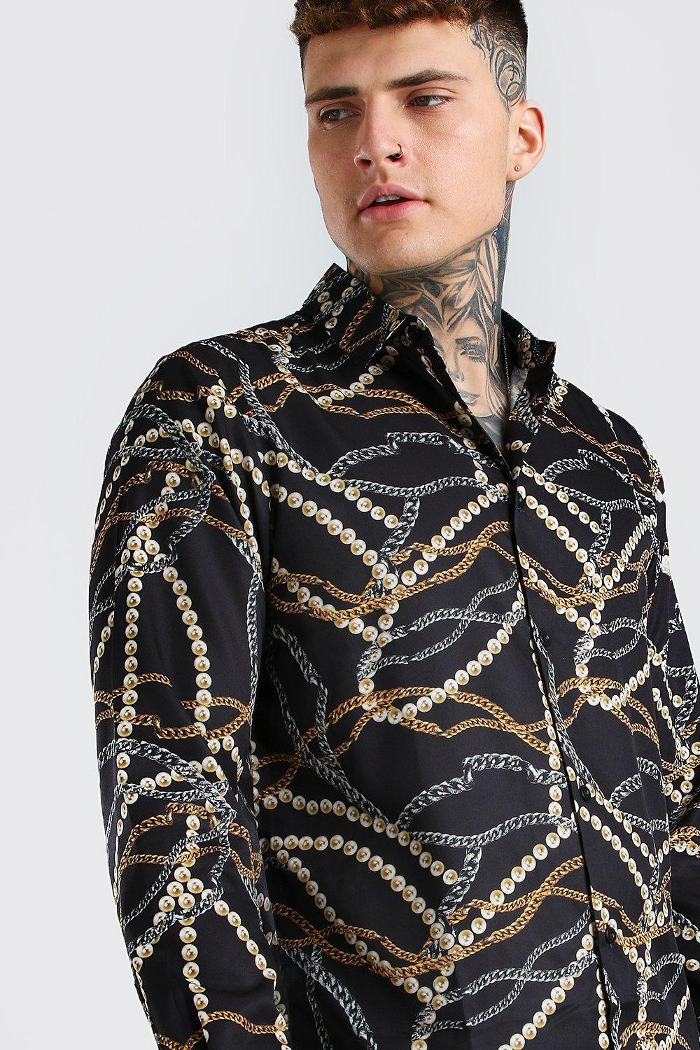 LONG SLEEVE CHAIN PRINT SHIRT – Black Jack