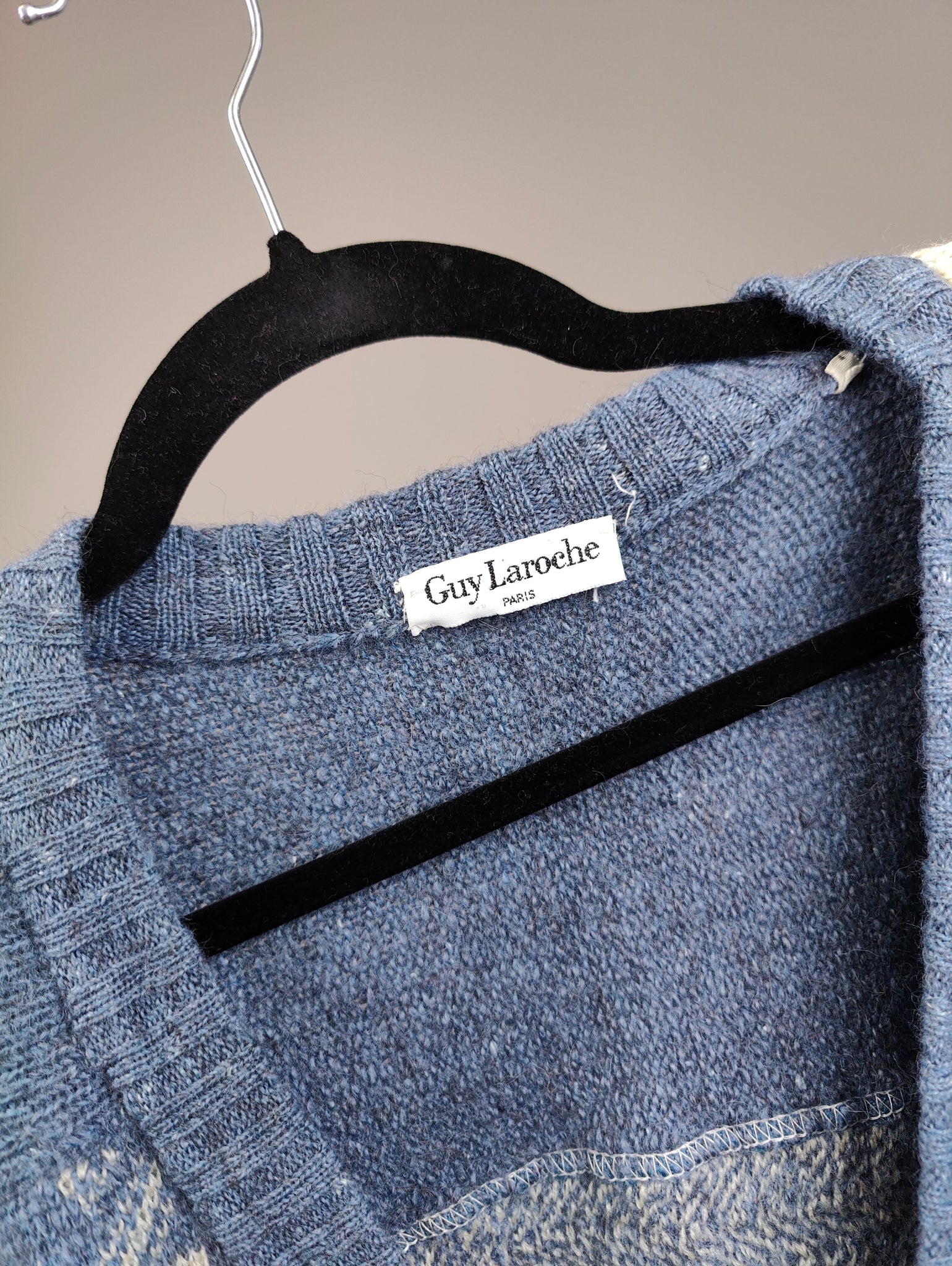 The Alpaca Wool Blue Cream Cardigan | Vintage Guy Laroche designer