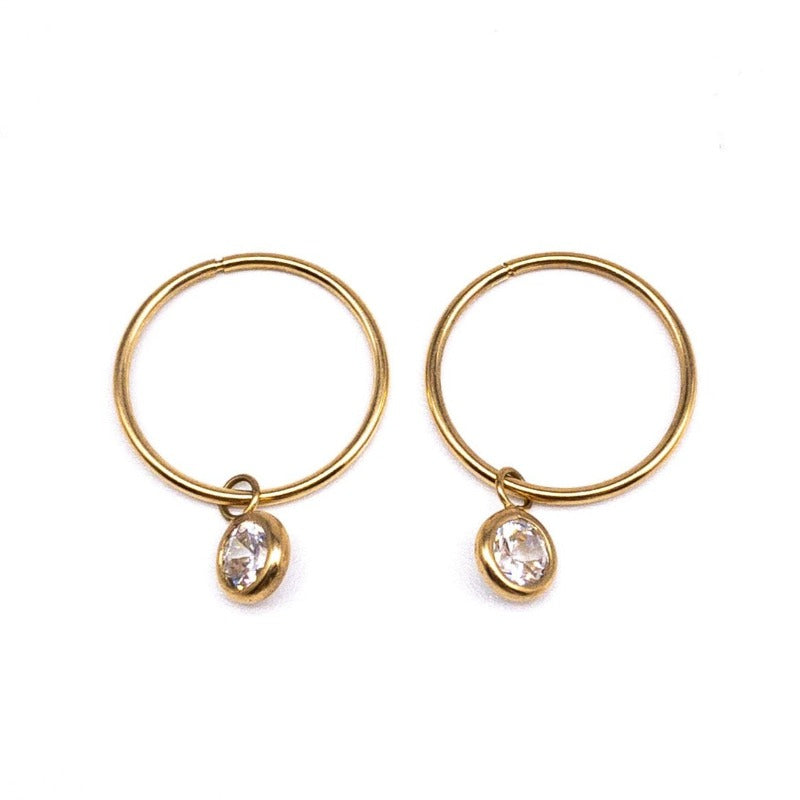  Dainty Hoops With CZ Charm 