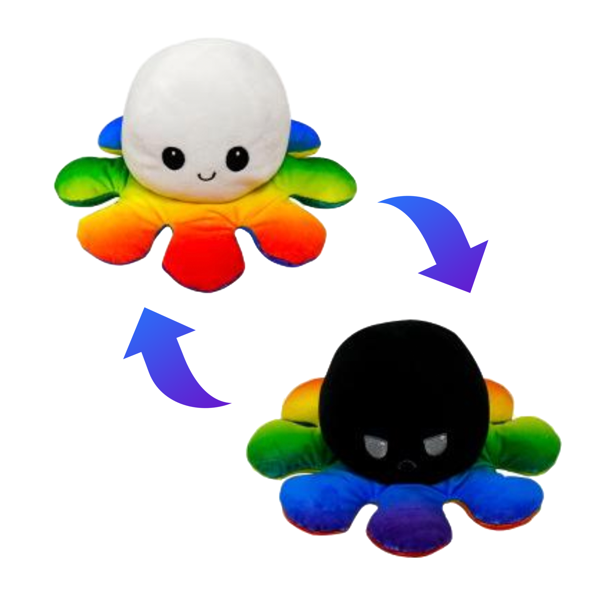 reversible octopus plush black and rainbow