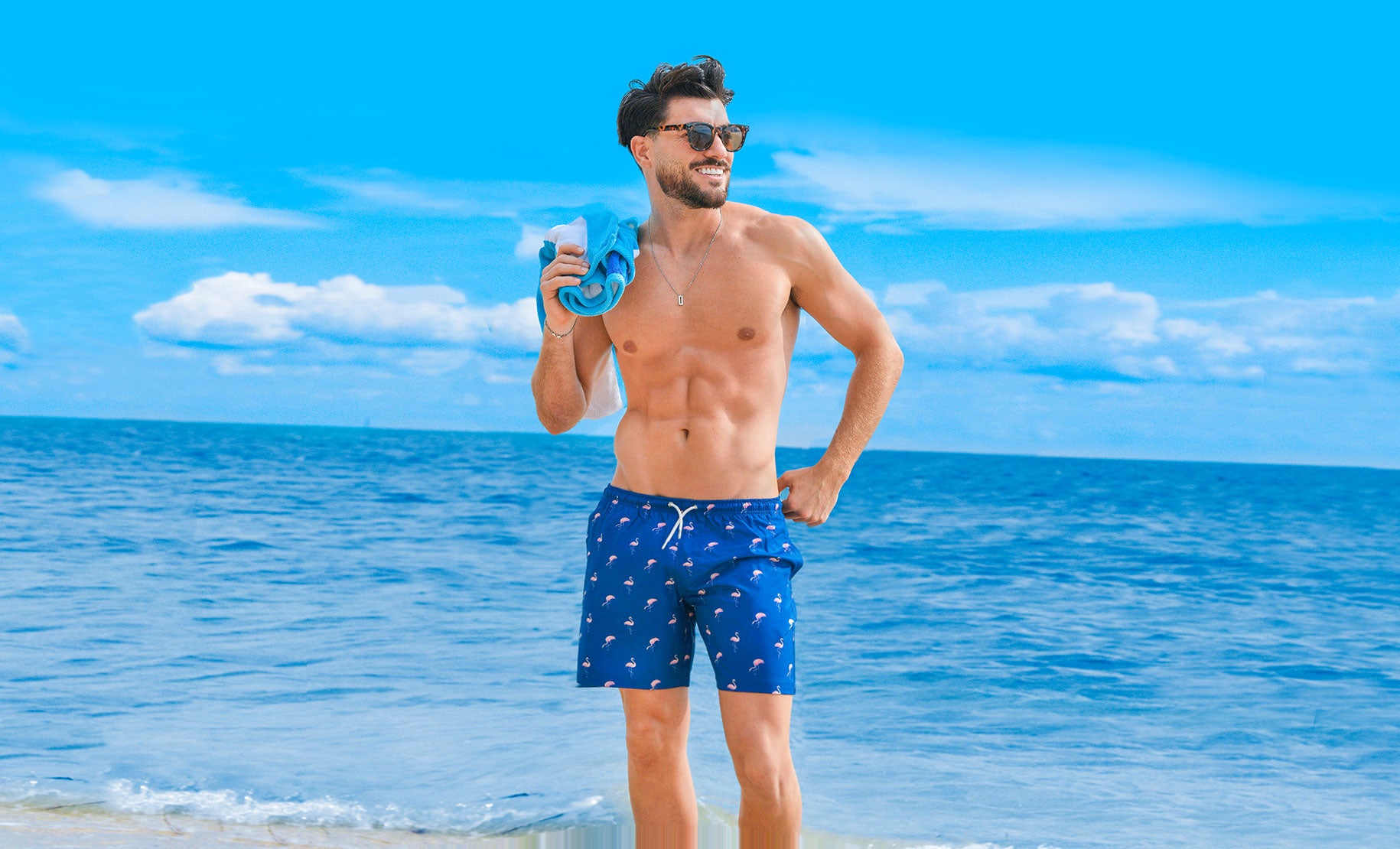 stand up from crowd with flamingo swim trunks