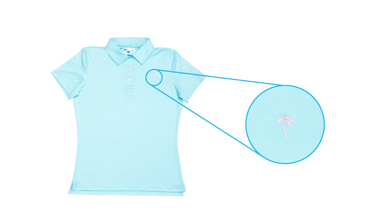 Light Blue golf polo shirt for women with palm embroidery on chest