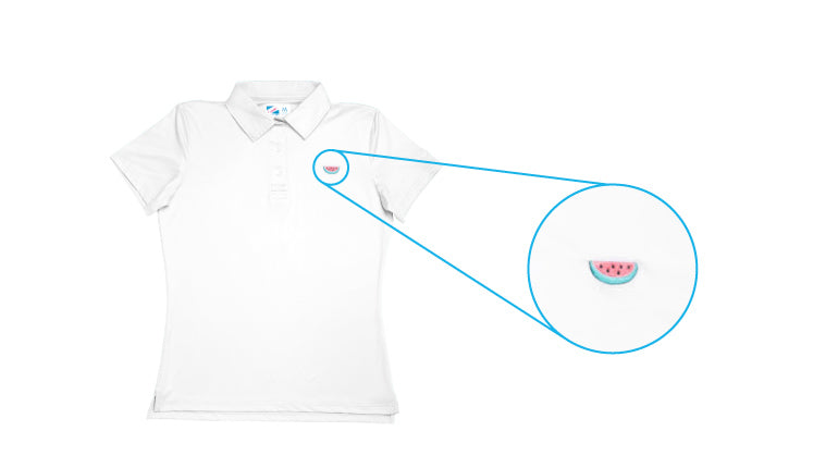 White golf polo shirt with watermelon embroidery on chest