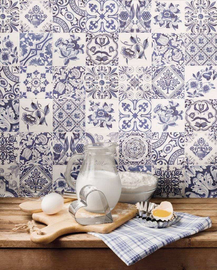 blue and white pattern tiles 