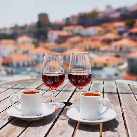 image of wine and coffee on a table