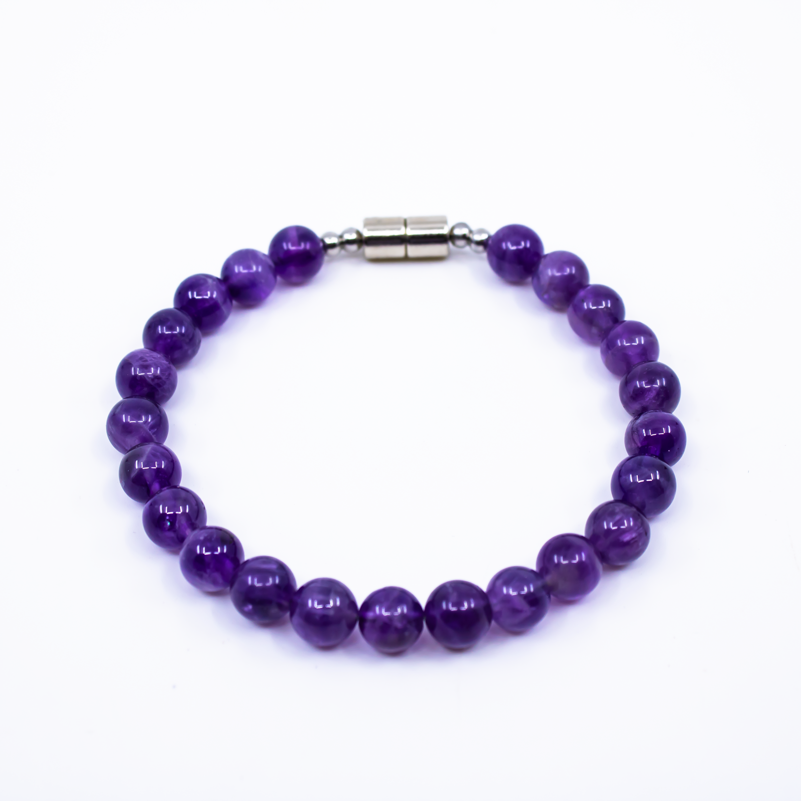 Purple Amethyst Ball with Small Grey Baroque Pearls Stretch Barcelet | Gemstone Jewelry Stores Long Island