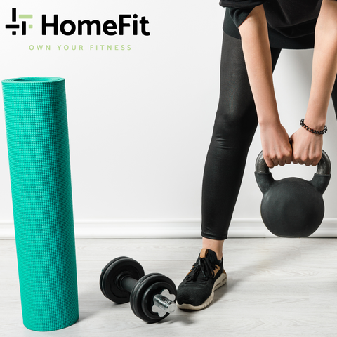 HomeFit Home Fitness Equipment Banner - Kettlebells Dumbbells Exercise Mat