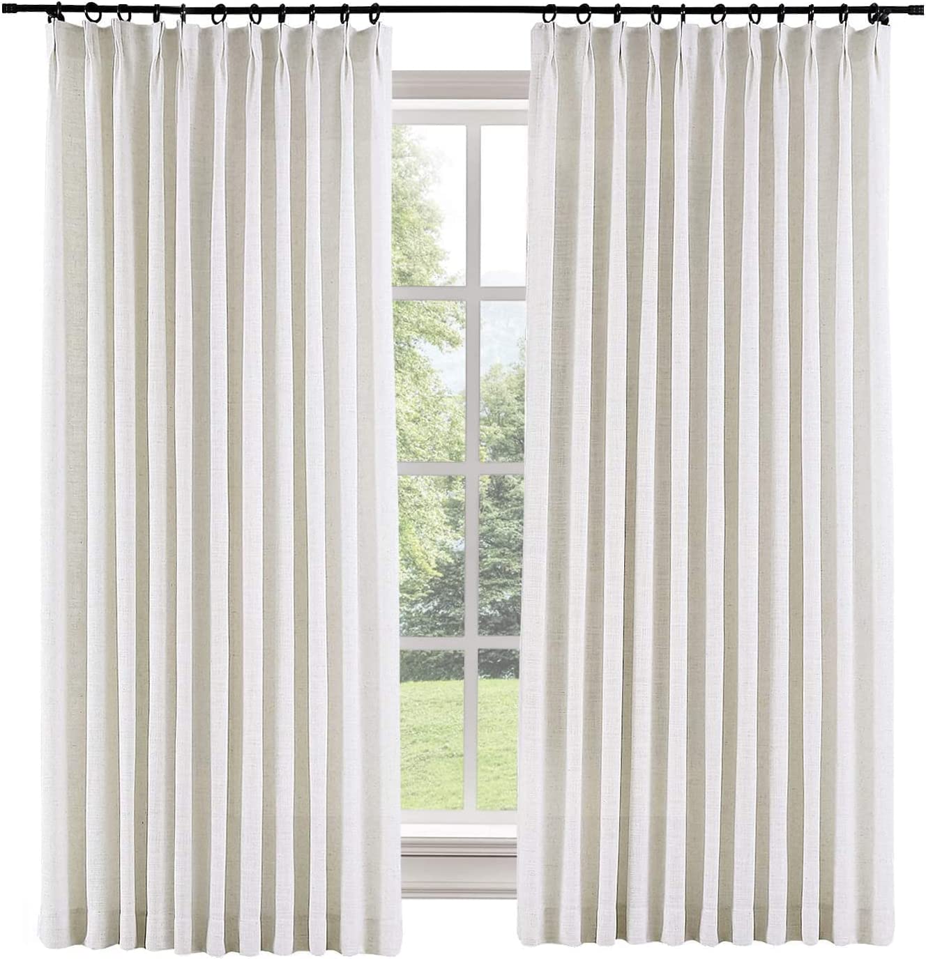 TWOPAGES 52 W x 120 L inch Pinch Pleat Darkening Drapes Faux Linen Curtains with Blackout Lining Drapery Panel for Living Room Bedroom Meetingroom Clu