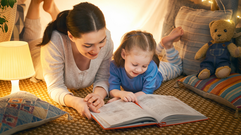 family-books-mom-child