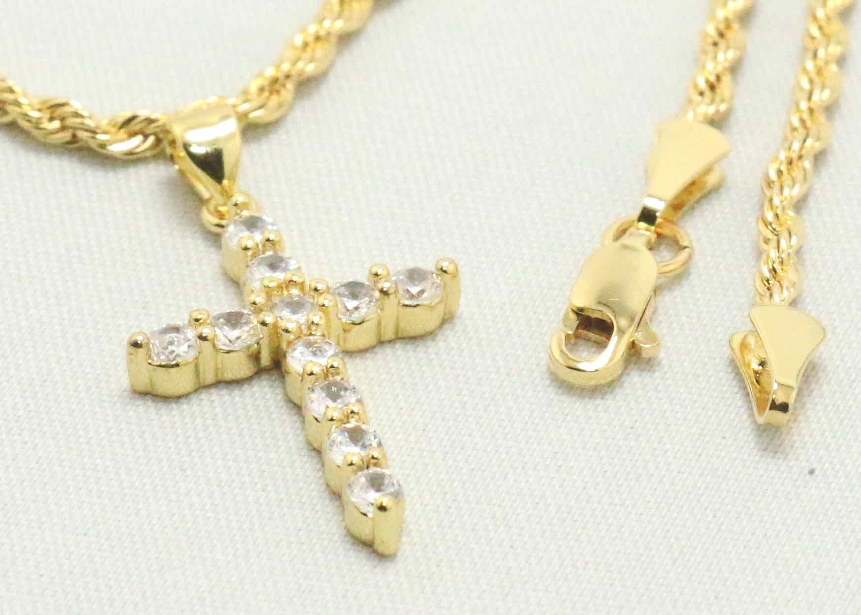 14k Bonded Gold Necklace with Diamond Cross Charm Available in Cuban, Rope, Figaro & Mariner, Best Gift for Women & Men, Lover, Boyfriend, Girlfriend