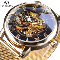 Forsining 3D Golden Stainless Steel  Mechanical Watch