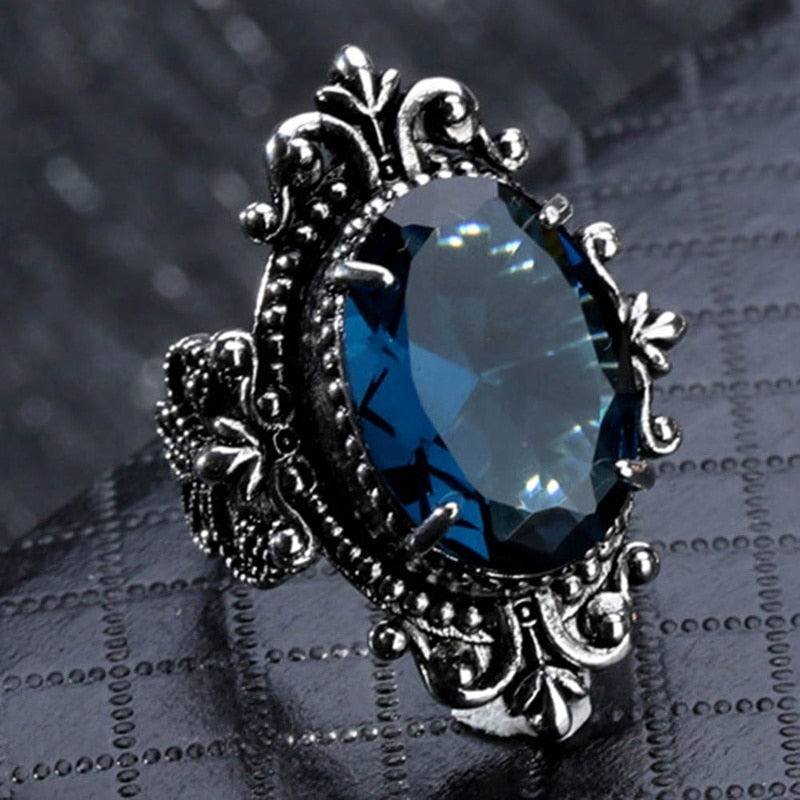 Fashion Goose Egg-shaped Sea Blue CZ Stone Ring