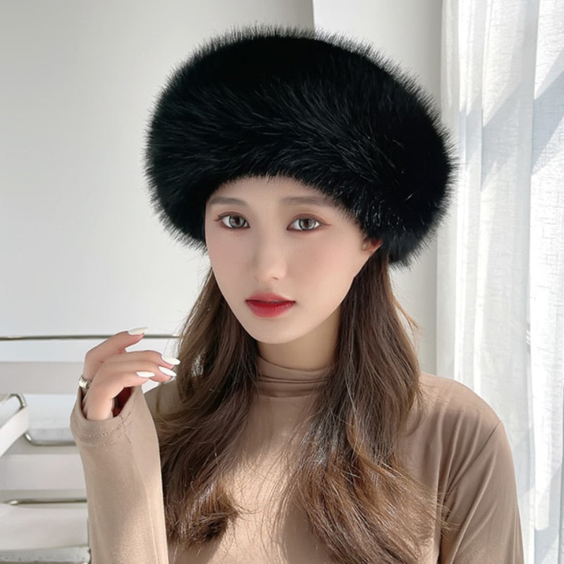 HT4003 Fur Hat Women Warm Snow Ski Cap