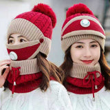 New 3 Pieces Set Women knitted Hat Scarf Caps Neck Warmer Winter
