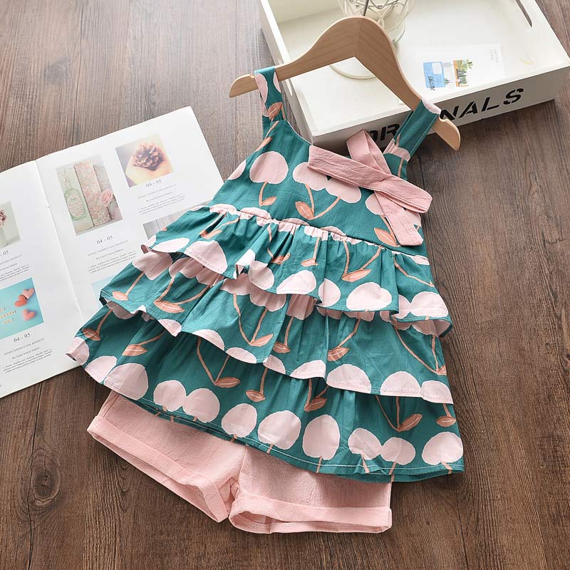 Girls Clothes Sets New New Summer Children Clothing Sleeveless Embroidery Tops and Shorts for Girl K