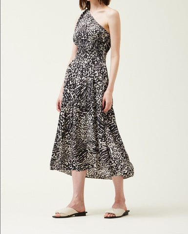 Black Printed One Shoulder Midi Dress-Grade & Gather-BTK COLLECTION