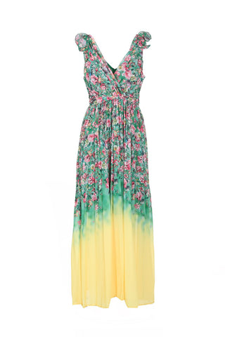 Green Floral Sleeveless Maxi Dress