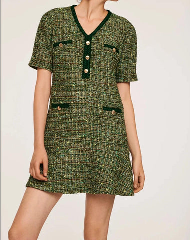 Green Short Tweed Dress - BTK COLLECTION