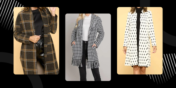 Women's Plaid Wool Coat with Buttons and Pockets 