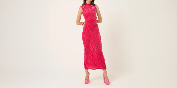Elegant High Neck Lana Red Maxi Dress