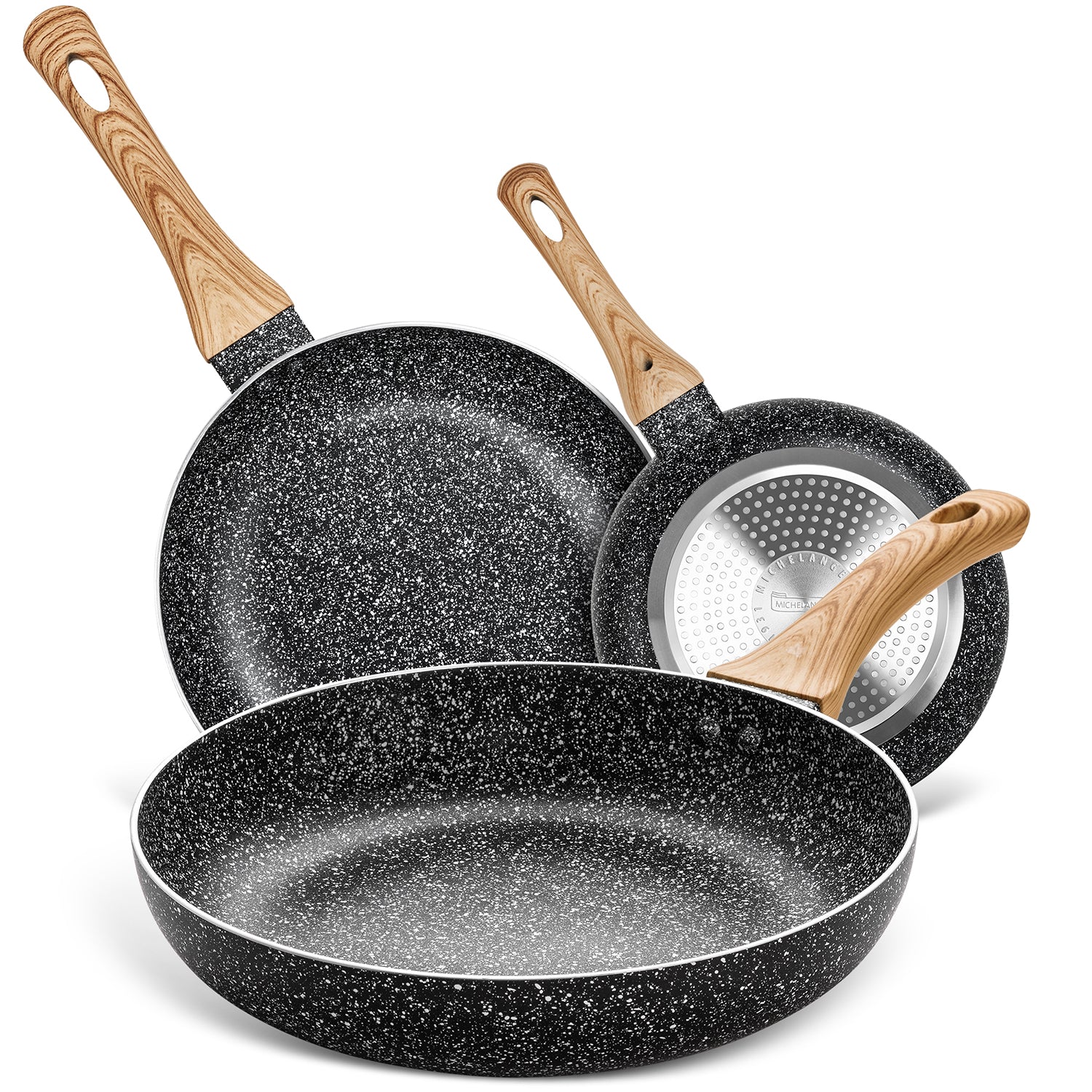 MICHELANGELO Frying Pans Nonstick 3 Pcs, Nonstick Stone Frying Pan 8