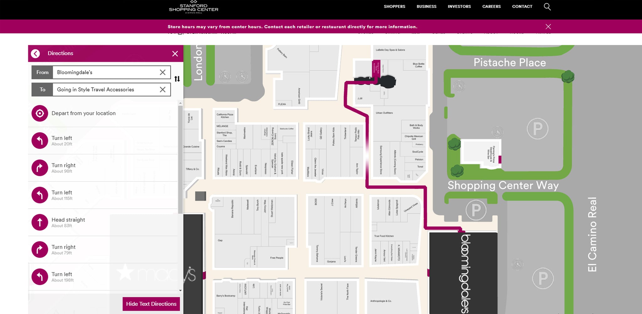 Walking Directions to Going In Style at Stanford Shopping Center