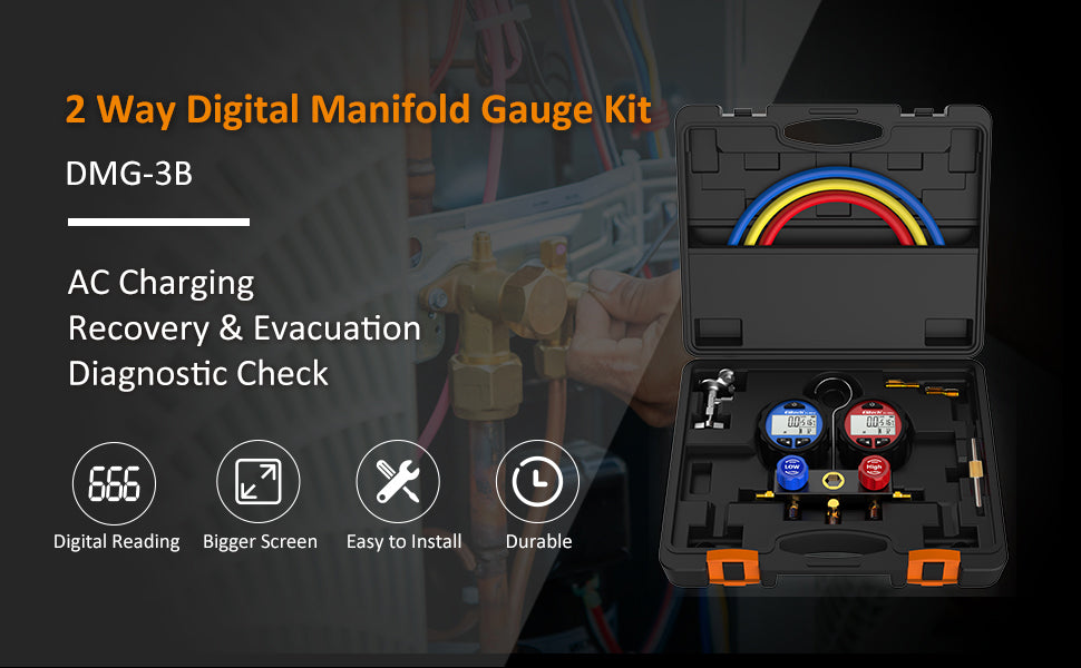 Elitech DMG-3B AC Manifold Gauge Set 2 Way for R134A R410A & R22 in Auto Repair