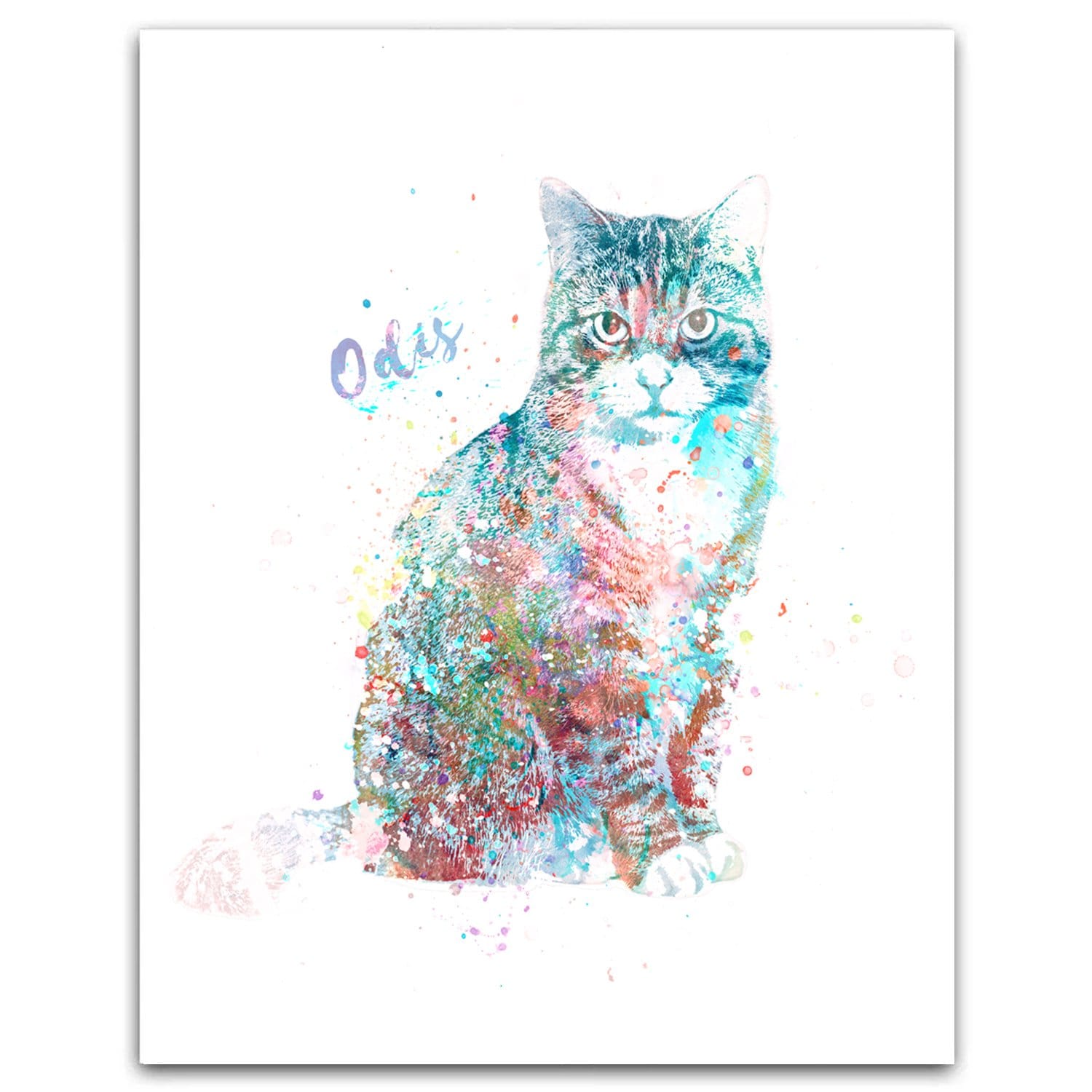 Watercolor cat with name animal mat - TenStickers