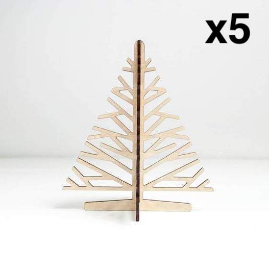 Billede af Små juletræer 17,5x15,7 cm i træ - Sæt med 5 stk.