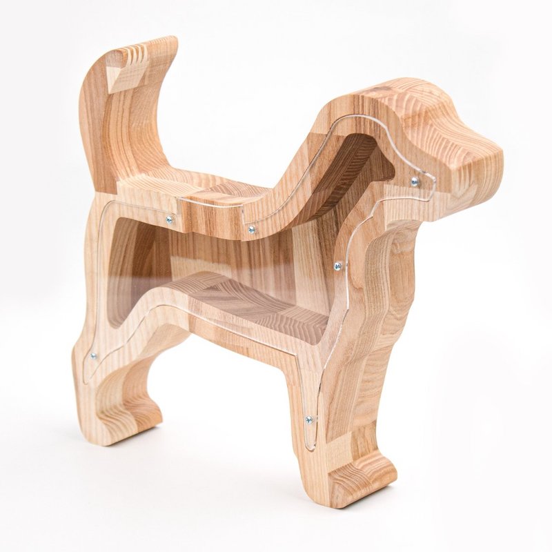 Billede af Sparebøsse hund i asketræ og plexiglas