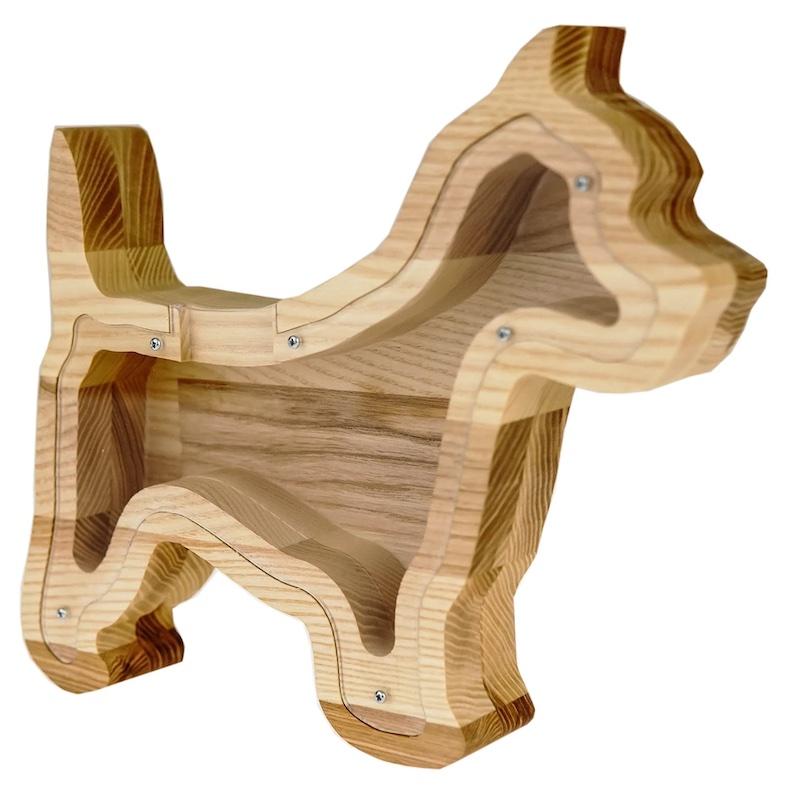 Billede af Hunde sparebøsse i asketræ og plexiglas