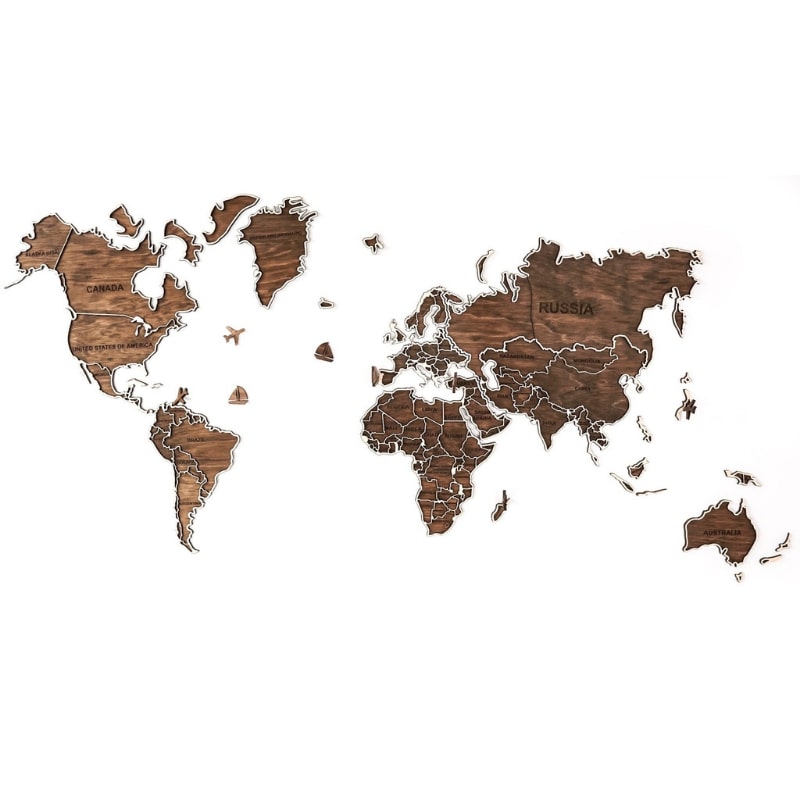 Se Unikt verdenskort i røget træ til væg hos Wood To You