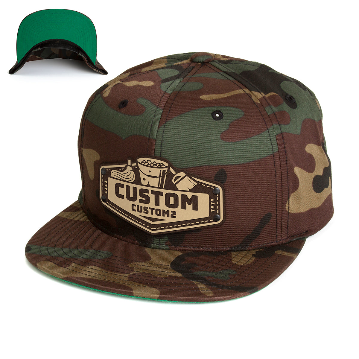 Cleaning Service Custom Leather Patch Hat - Citylocs, Snapback / One Size Fits All / Green Camo