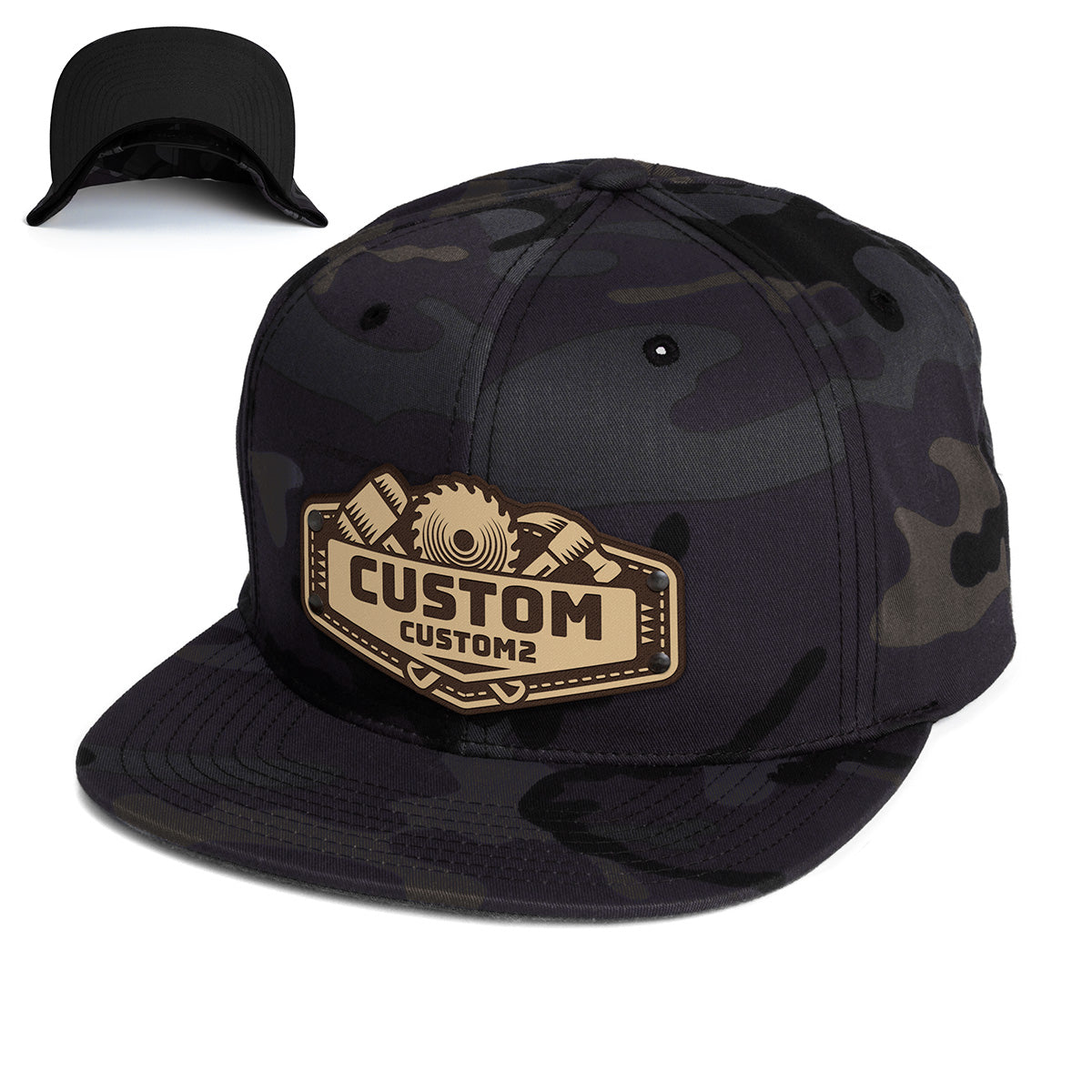 Construction Custom Leather Patch Hat - Citylocs, Snapback / One Size Fits All / Multicam Black