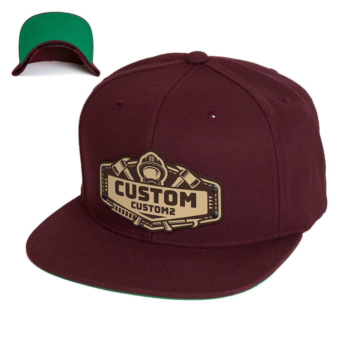 Fire Department Custom Leather Patch Hat - Citylocs, Snapback / One Size Fits All / Maroon