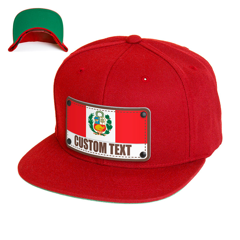 Custom Peru Flag Hat - Citylocs, Snapback / One Size Fits All / Red