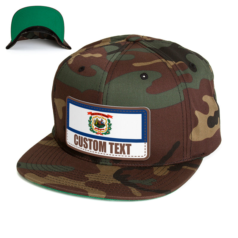 West Virginia Custom Flag Hat - Citylocs, Snapback / One Size Fits All / Green Camo