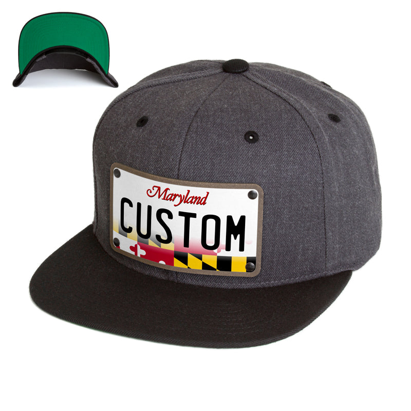Custom Maryland License Plate Hat - Citylocs, Snapback / One Size Fits All / Dark Gray/Black