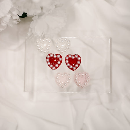 Heart Pearl Stud Earrings