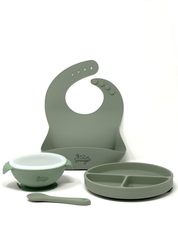 NobleTots Silicone Feeding Set - Baby LED Weaning Supplies, Olive Green