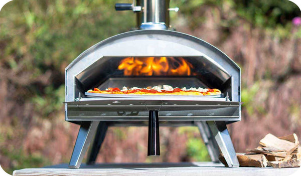 Pizza in a preheated Luna Flare pizza oven