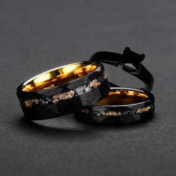 DarkStar - Meteorite Engagement Wedding Rings 3pc | Tungsten & Meteorite  His and Hers Wedding Rings Sets